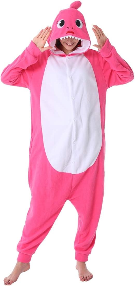 dressfan Cartoon Unisex Animal Grey Shark Costume Pajamas Adult Kids Teen Women Men