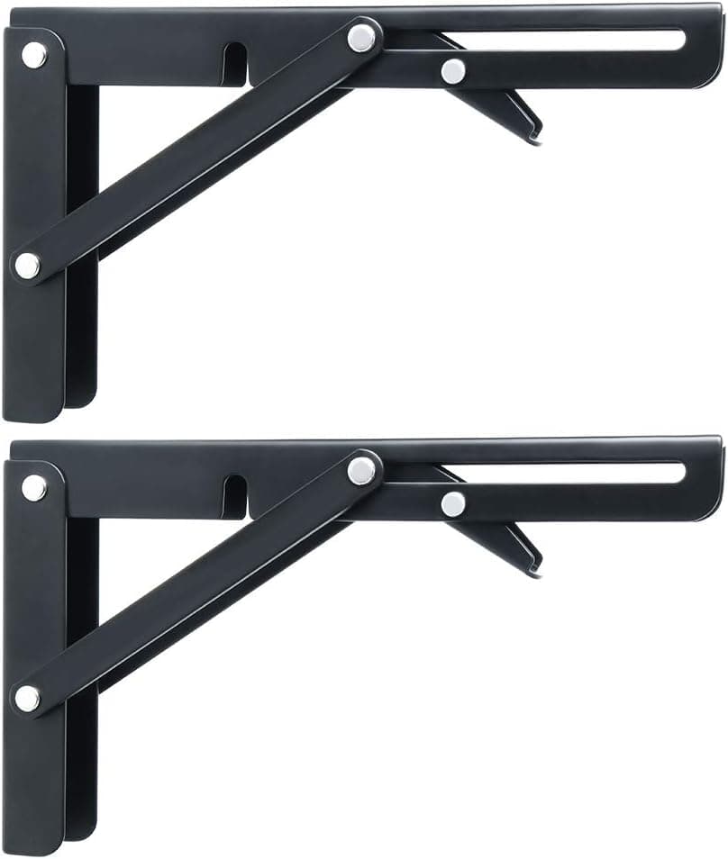 Alise 8-Inch Stainless Steel Folding Shelf Brackets Heavy Duty Stainless Steel Brackets for Table Work Bench Floating Shelves Board,Matte Black(Pack of 2)