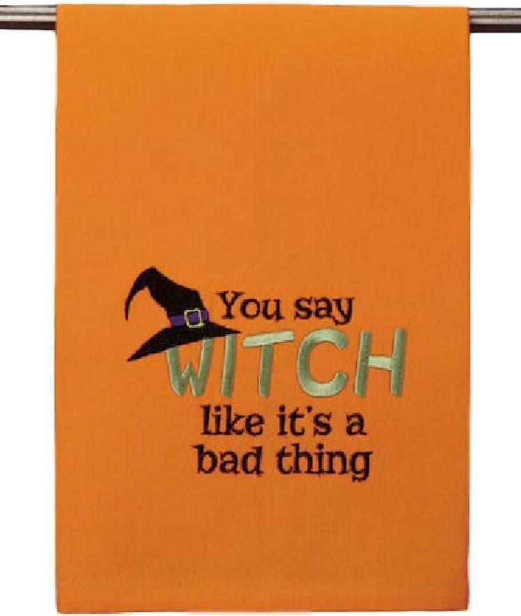 You Say Witch Like it's A Bad Thing Witch's Hat Halloween Kitchen Bar Dish or Hand Guest Towel, 16 Inch X 25 Inch, Orange & Black