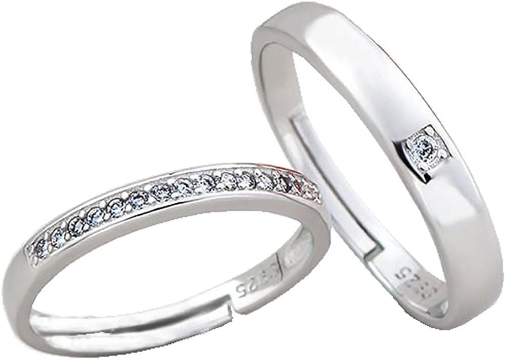 TIDOO Jewelry 1 Pair Wedding Rings for Women and Men Pure 925 Sterling Silver Jewelry Cubic Zirconia CZ Opening Couple Rings