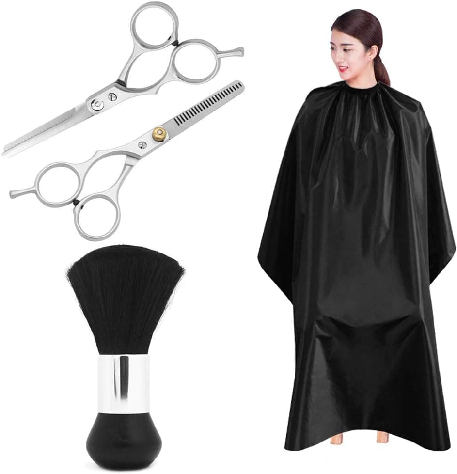 Professional Hair Cutting Scissors Set, SourceTon Light Weight Extra Long Cape (55 inch X 47 inch ), Neck Duster Brush, Straight & Teeth Scissors, Perfect for Barbershop and Salon