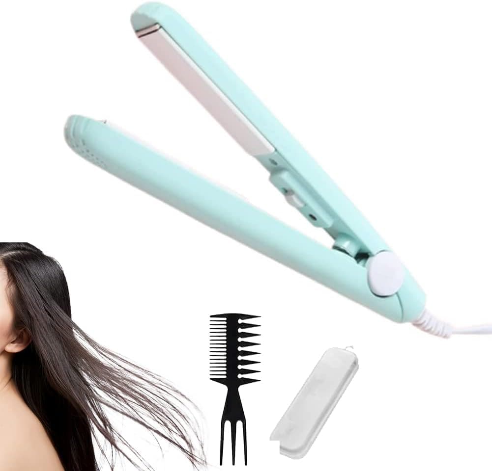 Mini Hair Curler,Werdeny Ceramic Mini Hair Curler for Short Hair,Werdeny Mini Hair Curler,2 in 1 Mini Ceramic Curler and Hair Straightener,Mini Curling Iron Short Hair (Blue)