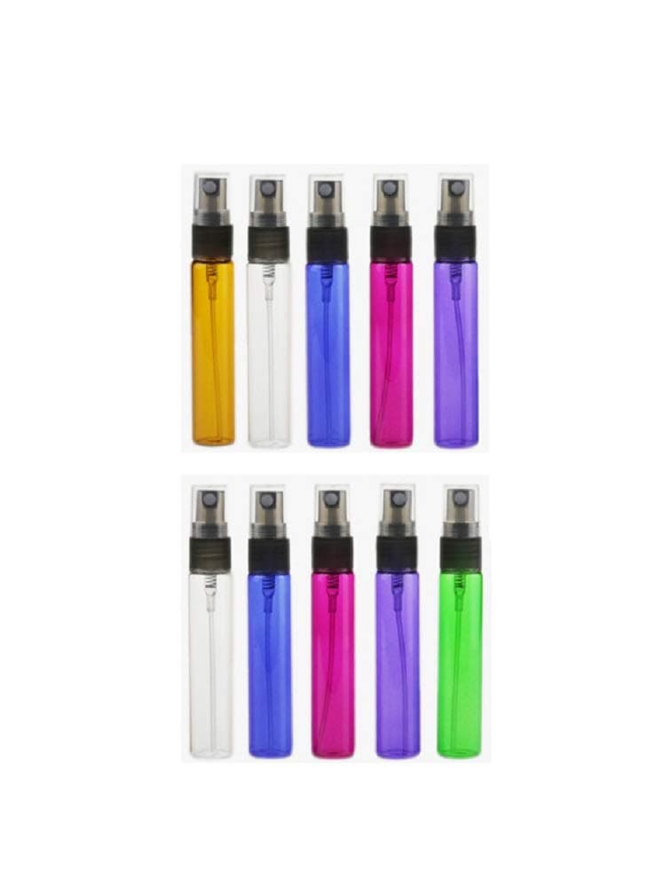 10 Pcs Fine Mist Spray Bottle Empty Multicolor Thin Glass Atomizer Refillable Perfume Sprayer Container Travel Essential Oil Sample Vial Tube (10ml)