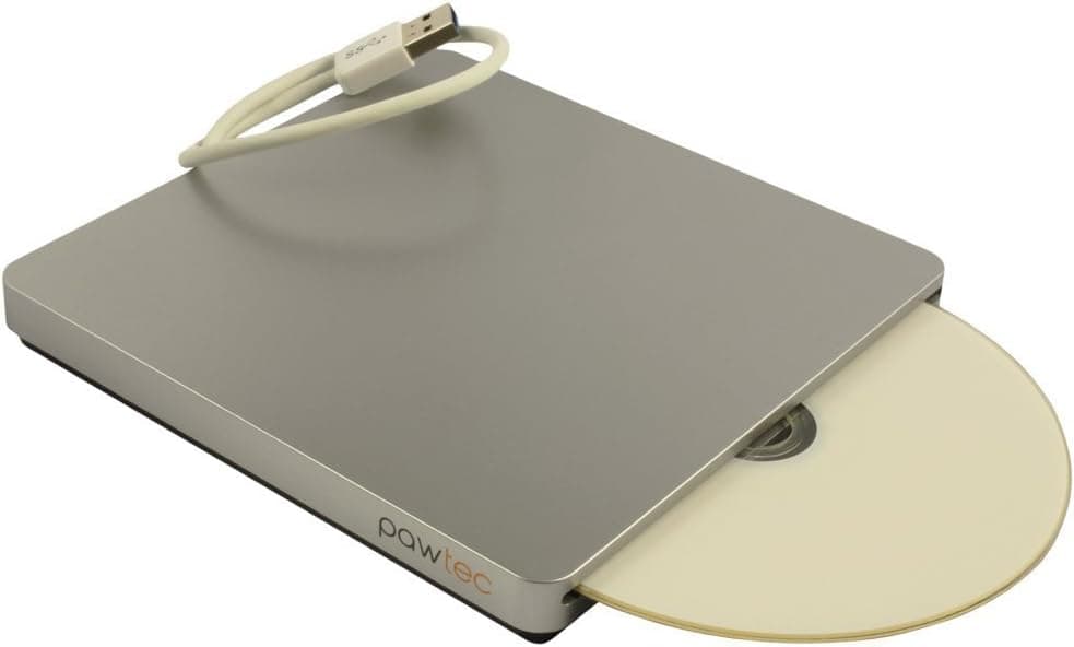 Pawtec UltraSlim External USB 3.0 Slot-Loading BDXL 3D Blu-Ray Writer/Burner for Apple MacBook iMac Mac Mini & PC - Silver