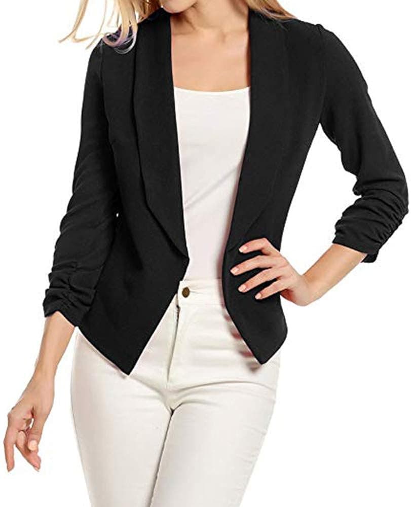 New! Women's Casual Blazer 3/4 Sleeve Open Front Cardigan Work Office Jacket Short Coat
