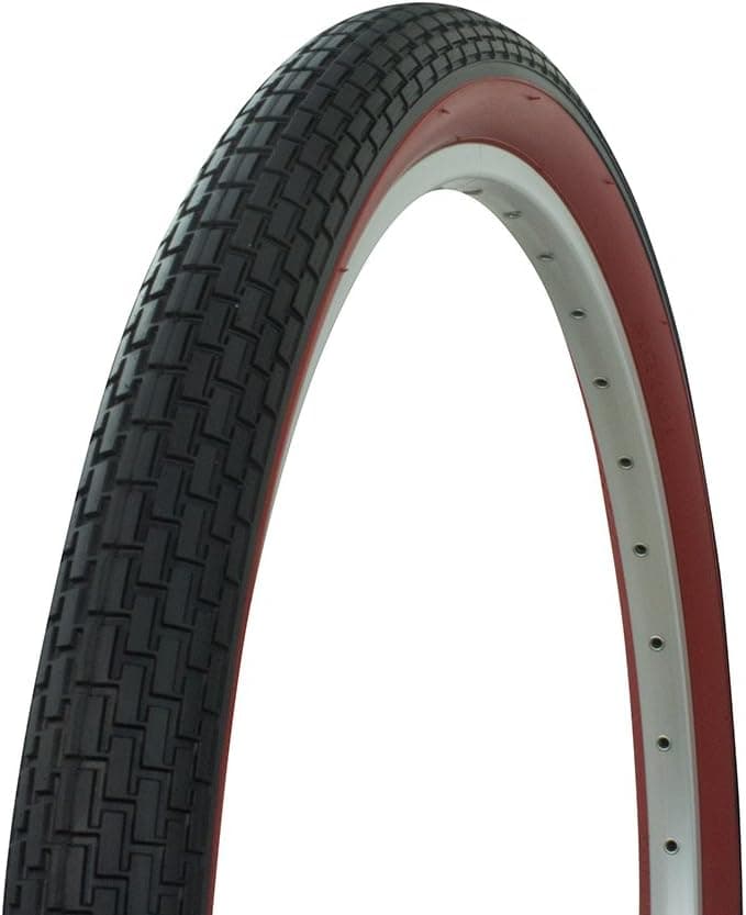 Fenix Brick Tread Beach Cruiser Tire 26in x 2.125in, Black/Red Sidewall