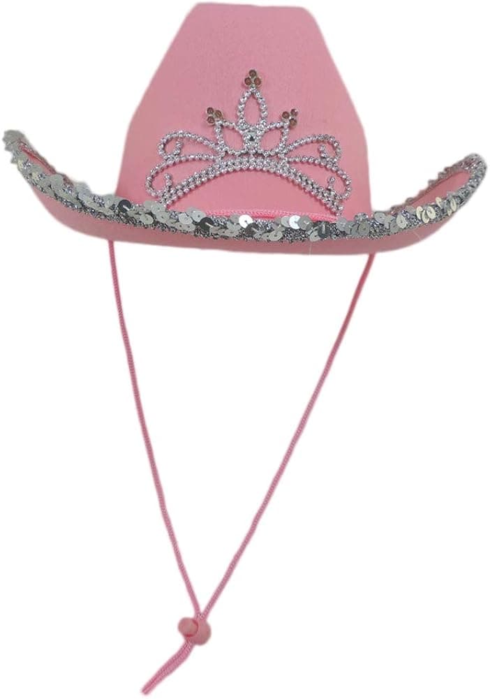 Pink Cowboy Cowgirl Tiara Felt Light Up Rodeo Princess Hat, One Per Order