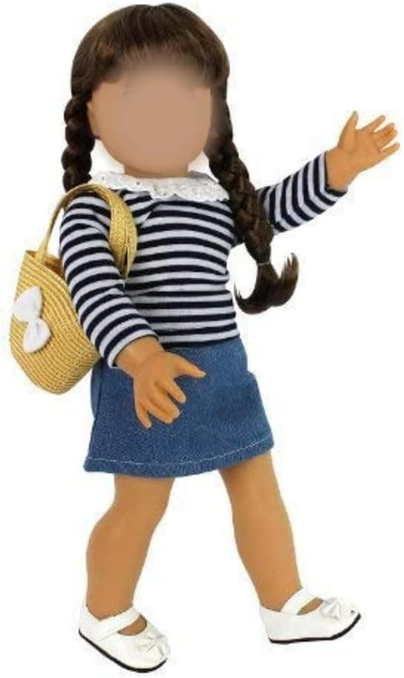Dress Along Dolly Casual Back to School Day Doll Outfit for 18" Dolls - Premium Handmade Clothes and Accessories -4 Piece Clothes Set Costume Includes Shirt, Skirt, Shoes, & Purse, Gifts for Girls Kids Birthday