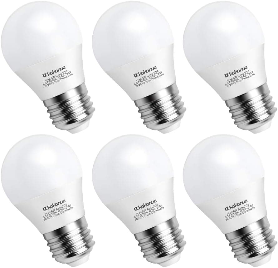 Kakanuo E26 LED Bulb, 6 Watt A15 G45 Daylight White 5000K with E26 Medium Base, Equivalent to 60 Watt Bulb, AC 85-265V, Non-dimmable - Pack of 6