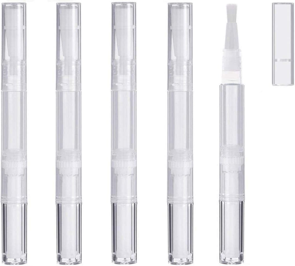 Islmlisa E-lishine 3 ml Transparent Twist Pens Empty Nail Oil Pen with Brush Tip,Lip Gloss Container Applicators Growth Liquid Tube,Set of 5
