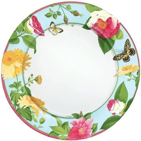 Caspari Winterthur Garden Turquoise Lunch Plates 1 package of 8 plates (10071SP)