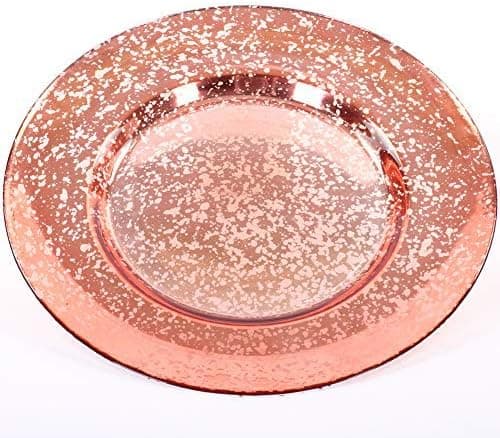 Koyal Wholesale Antique Mercury Glass Charger Plates, Bulk Set of 4, Blush Pink Vintage Plates for Place Settings