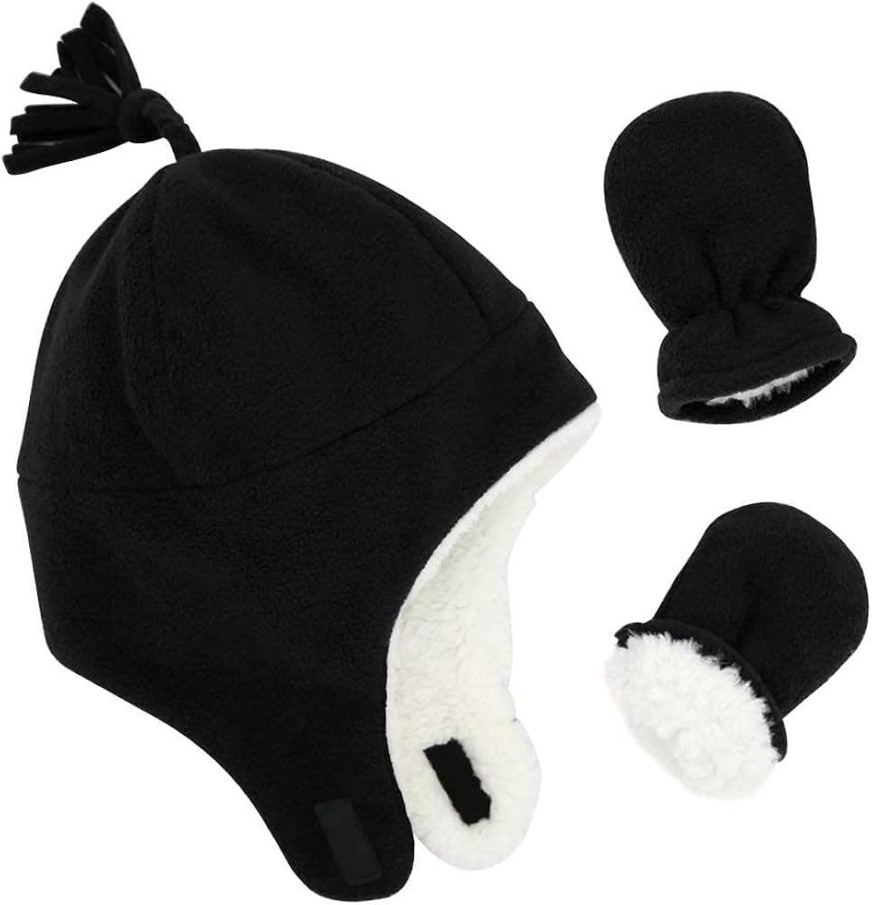 Baby Boy Sherpa Hats and Mittens Set Toddler Gloves Warm Fleece Winter Hat Baby Girl