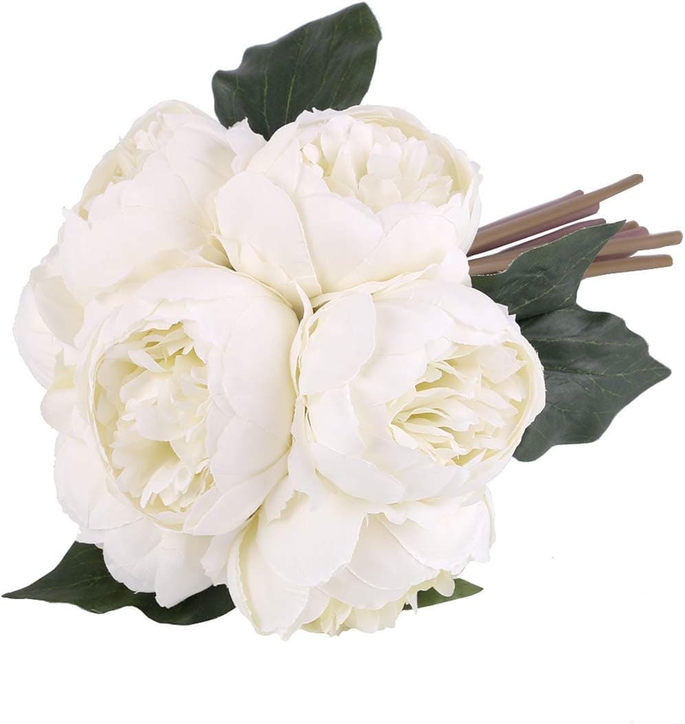 Kimura's Cabin Vintage Peonies Artificial Flowers Fake Silk Peony Flower Bouquets for Home Party Wedding Decoration (White)