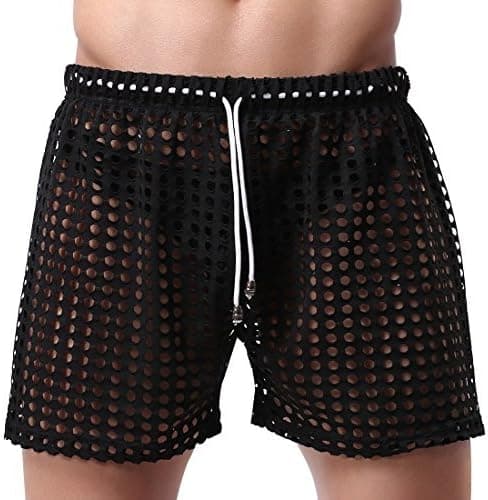 TiaoBug Mens Hollow Openwork Drawstring Lounge Underwear Boxer Shorts