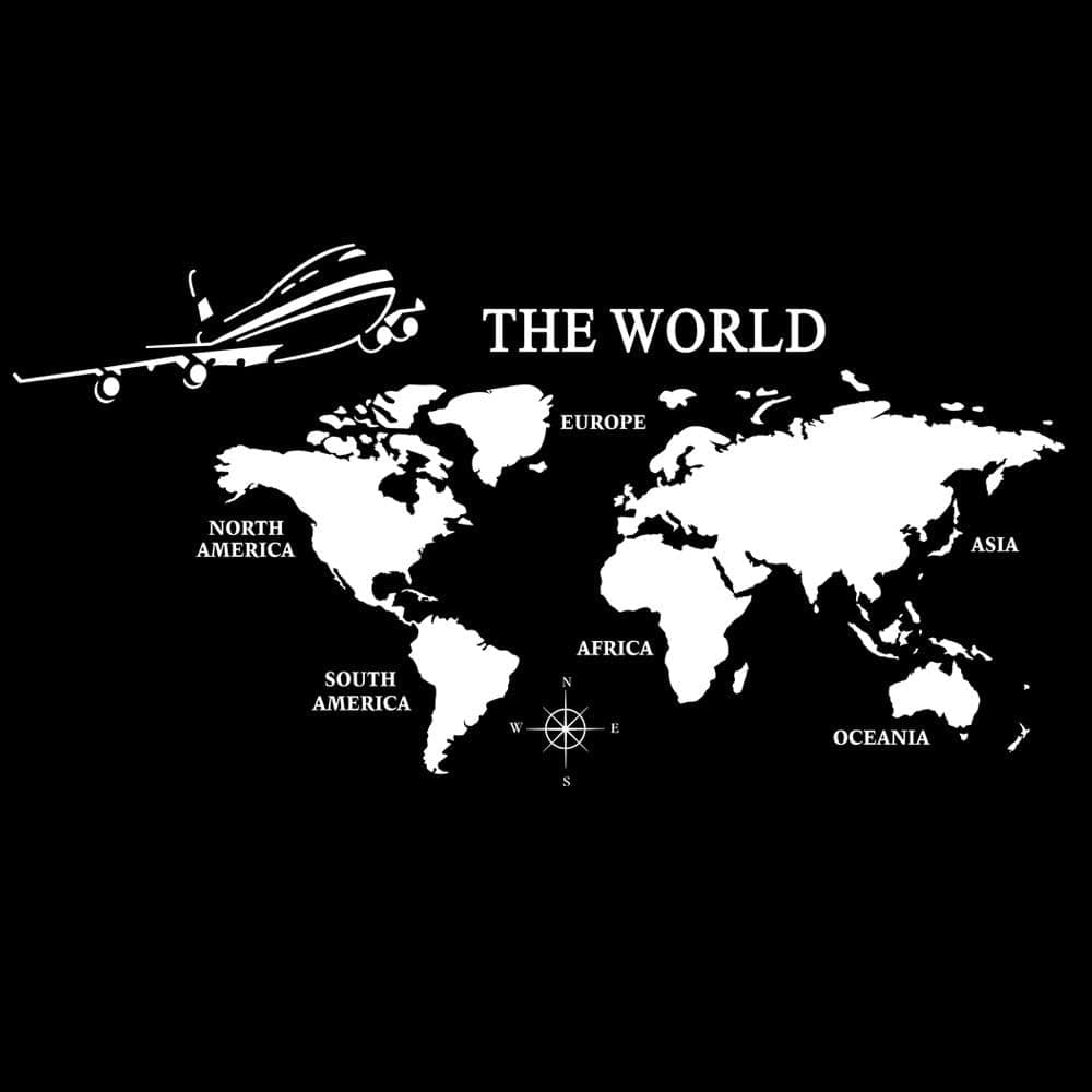 Extra Large World Map of Earth Wall Decal Vinyl Art Wall Sticker Home Office Décor,91’’wx50’’h (White)