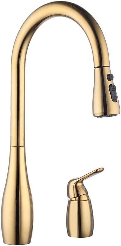 KES Kitchen Pull Down Sink Faucet Lead-Free Brass Gooseneck Kitchen Faucet Sprayer Single Handle Gold, L6981LF-PG