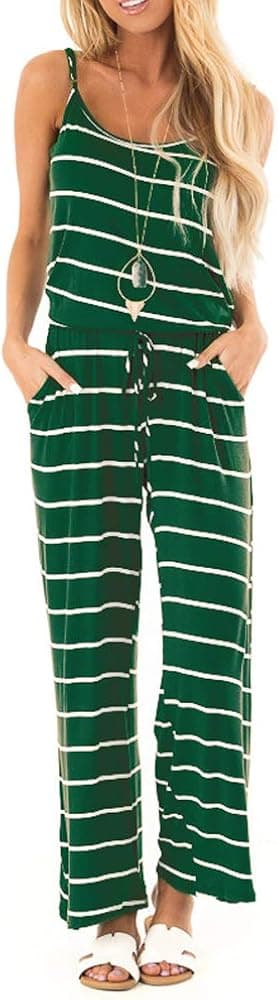 sullcom Women Summer Solid Sleeveless Wide Leg Jumpsuit Casual Spaghetti Strap Stretchy Long Pant Rompers