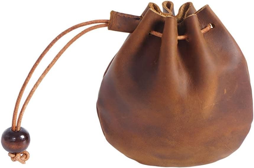 Wugebud 1 Pcs Mini Leather Drawstring Coin Purse Vintage Leather Coin Bag, Coin Organizer, Change Holder,Leather Drawstring Pouch for Men & Women
