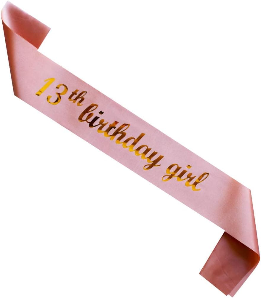 MAGJUCHE 13th Birthday Girl sash, Rose Gold Girl 13 Years Birthday Gifts Party Supplies, Pink Party Decorations