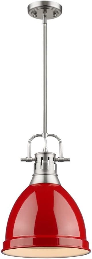 Golden Lighting 3604-S PW-RD Duncan Pendant, Pewter with Red Shade