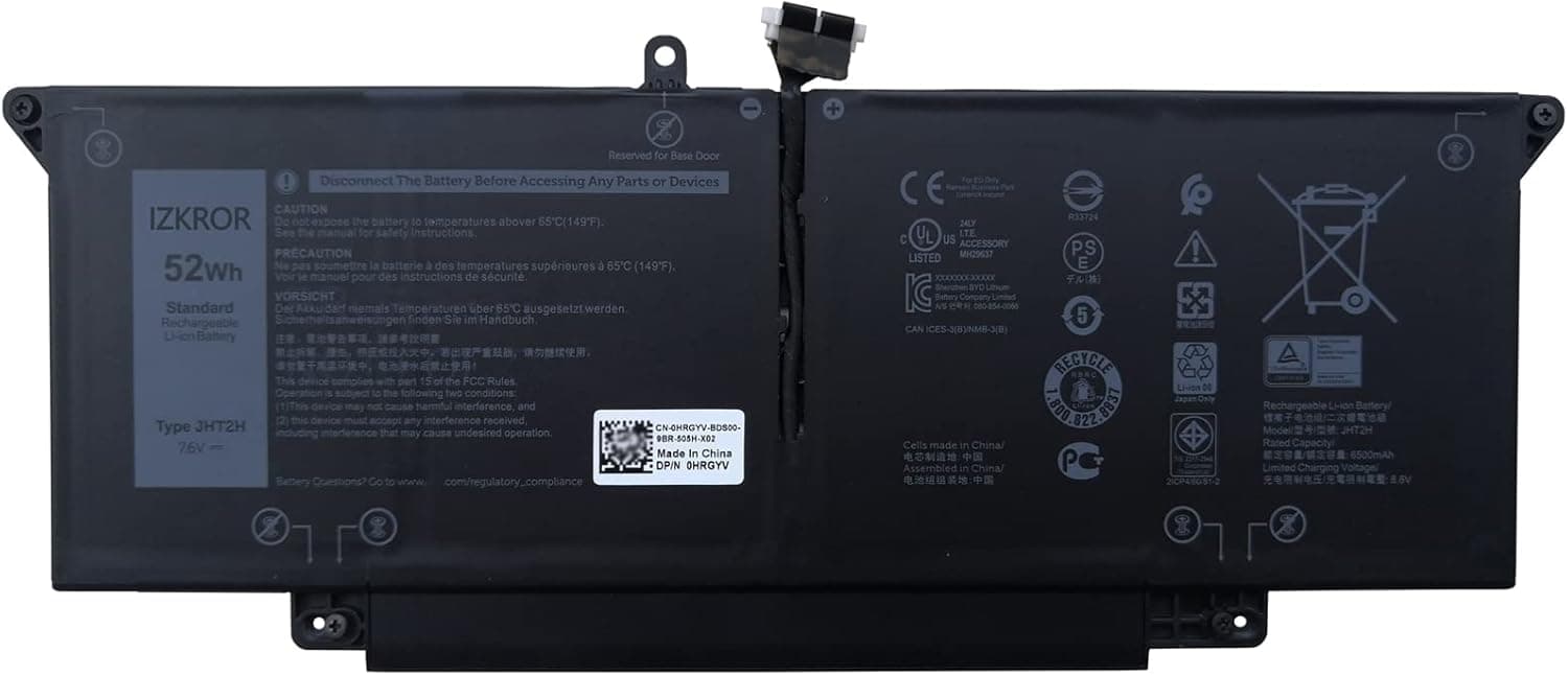 IZKROR JHT2H 52Wh 6500mAh Battery Replacement for Dell Latitude 7310 7410 / Latitude 7410 Chromebook Enterprise Series Laptop Y7HR3 35J09 4V5X2 HRGYV WY9MP XMV7T 009YYF 7.6V