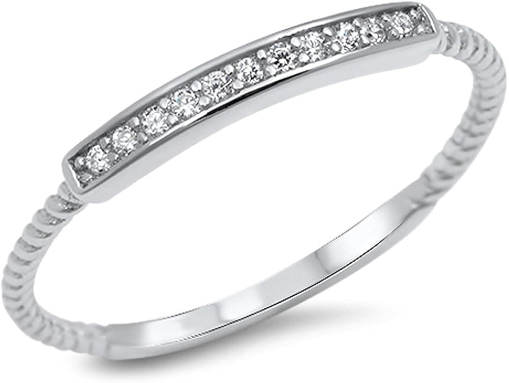 Clear CZ Bar Promise Ring New .925 Sterling Silver Thin Toe Band Sizes 2-12