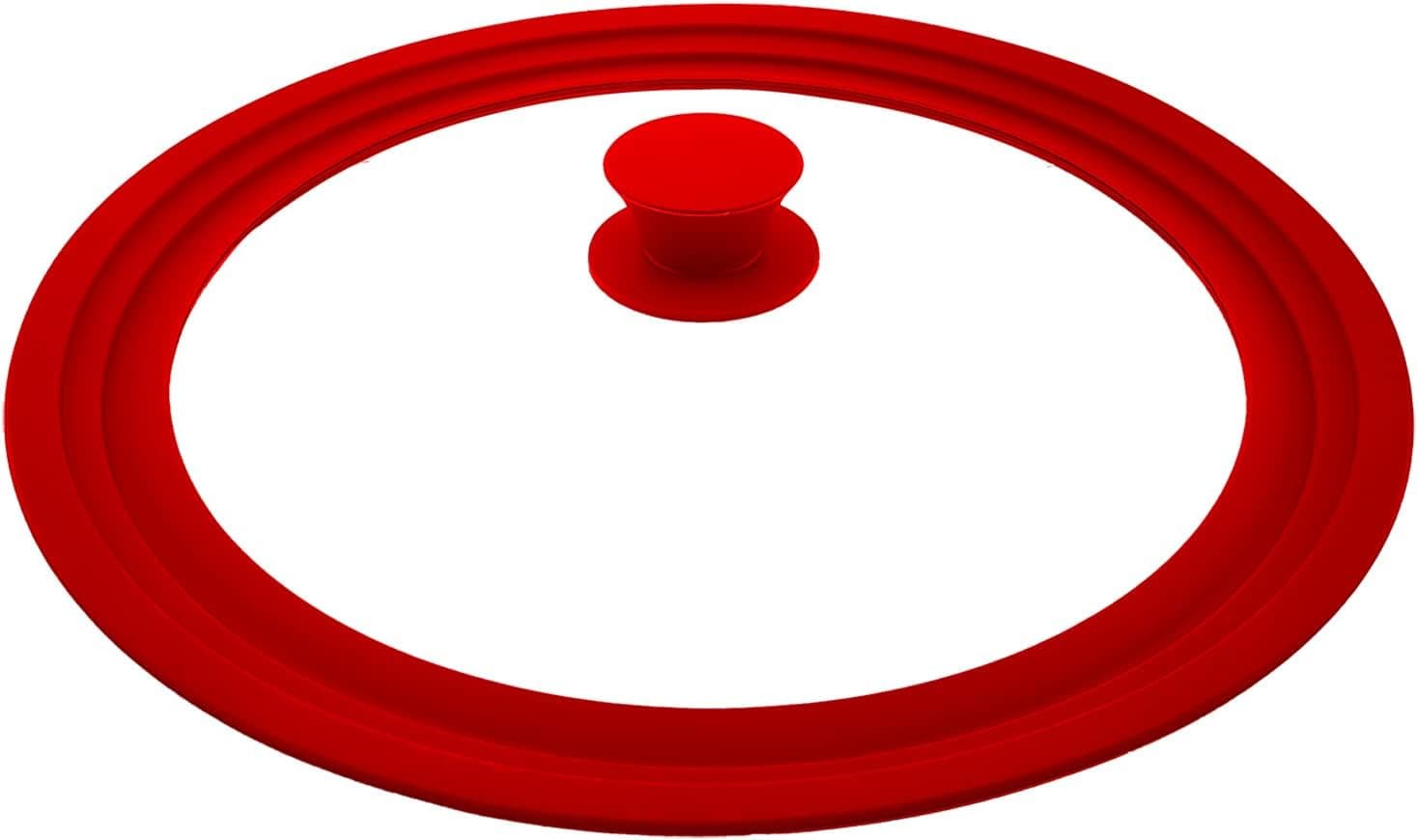Universal Lid for Pot,Pan,Skillet Fits  11”,12”, 12.5”Cookware Silicon lid Dishwasher Safe, Replacement Lid Vented Tempered Glass with Heat Resistant Silicone Rim By HR Huare Technology, Red,1 Pack