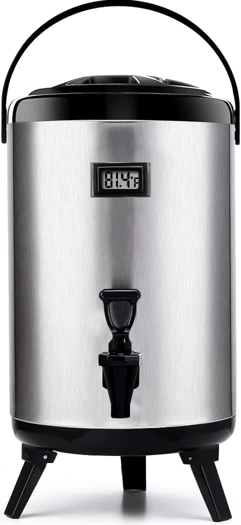 WantJoin Insulated Beverage Dispenser-Thermal Hot and Cold Beverage Dispenser-Tea Dispenser-Stainless Steel 12 L Hot Drink Dispenser with Spigot for Hot Tea & Coffee, Cold Milk, Water, Juice(Silver)
