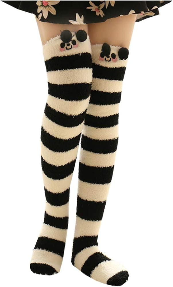 Bopstyle Christmas Soft Warm Socks Coral Velvet Knee High Stockings for Girls Gift