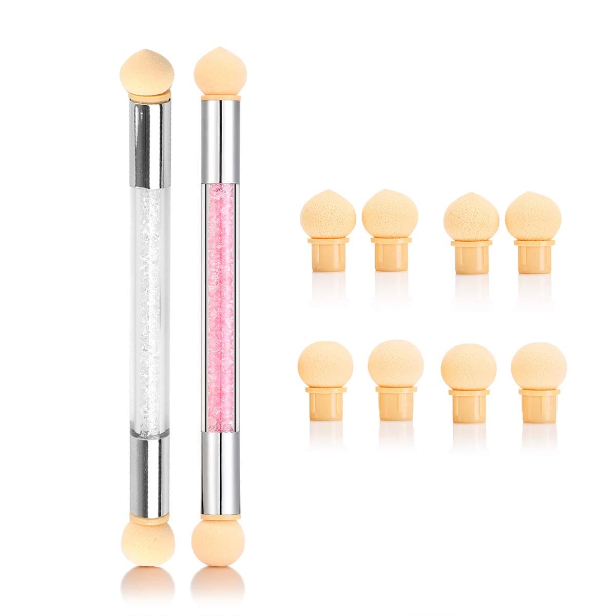 SHOPANTS Sponge Nail Art Tool Pen Dual Head Nail Sponge Brush Picking Dotting Gradient Ombre Nail Pen Brush with 4 Replacement Heads (White+Pink)