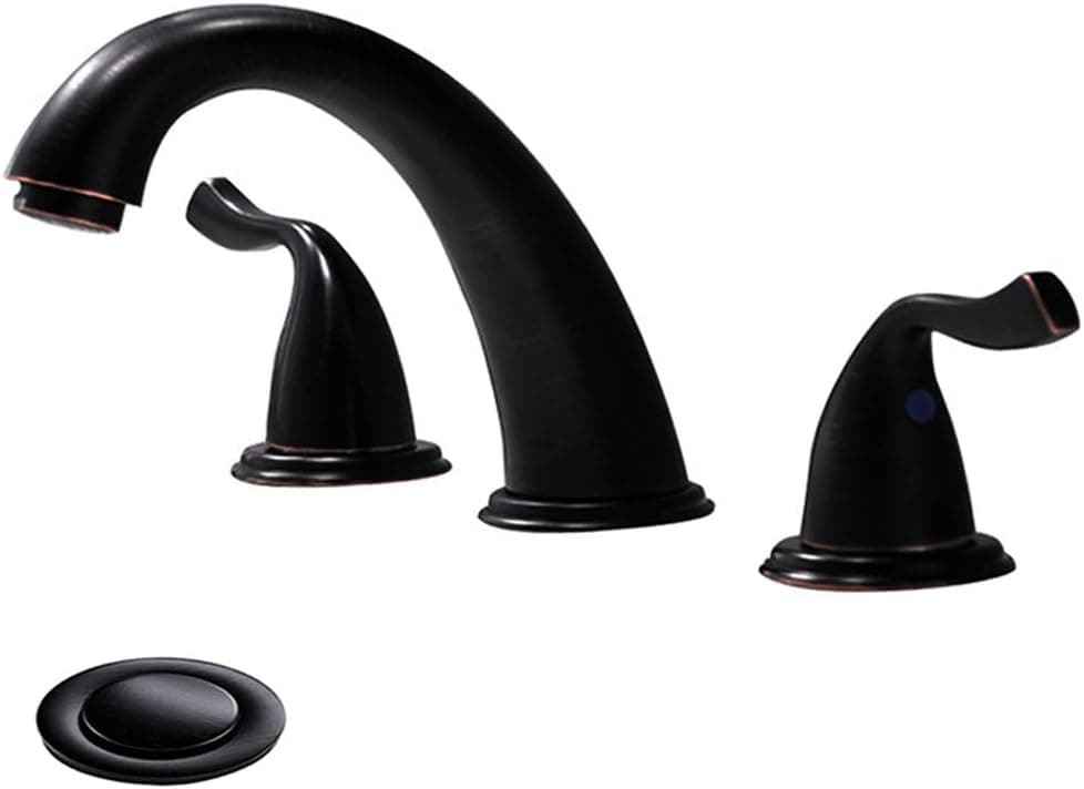 Bathroom Faucet Widespread 3 Hole Oil Rubbed Bronze 8 Inch 2 Handle by phiestina, with Pop Up Drain and Y Shape Hose, WF008-7-ORB
