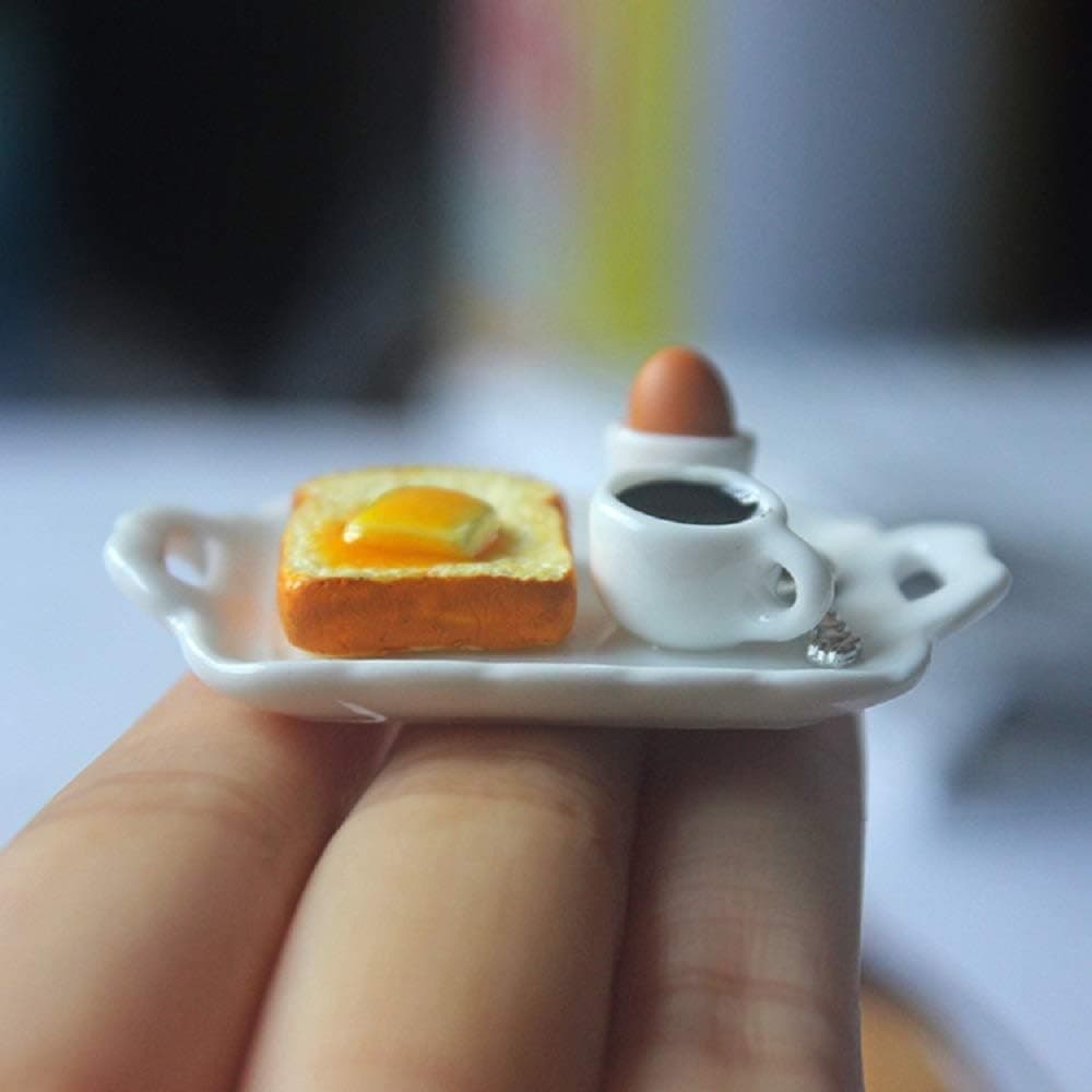 SXFSE Dollhouse Decoration Accessories, 1:12 Dollhouse Miniature Scene Model Breakfast Bread Coffee Egg Set (Butter Bread, 53 x 33 mm)