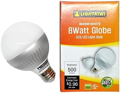 Lightkiwi K4824 G25 Dimmable LED Globe Light Bulb, Warm White