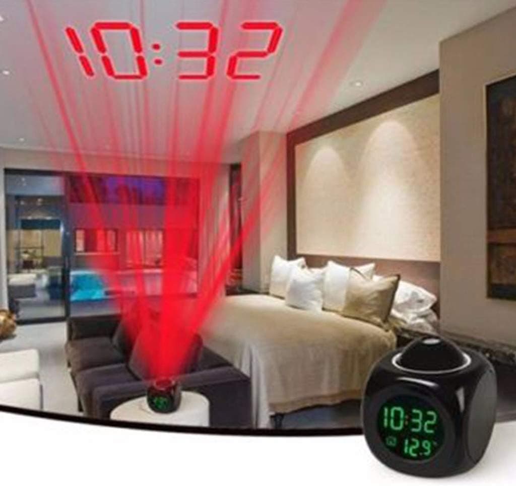 Riforla Projection Alarm Clock Voice Alarm Clock with Digital LCD Screen with Home Electronic Thermometer Time Wall Ceiling Projection, Cute Design for Living Room and Bedroom