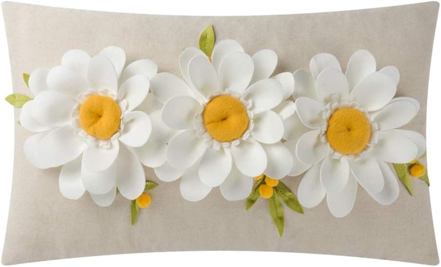 OiseauVoler 3D Flower Throw Pillow Covers Decorative Floral Cushion Covers Cases Pillowcases for Sofa Couch Bed Home Decor 12x20 Inch White