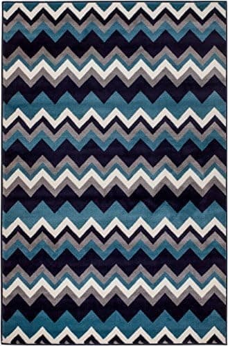 New Summit Elite S66 Navy Blue Chevron Design Modern Abstract Area Rug (8x11 Actual Size is 7'.4''x10'.6'')