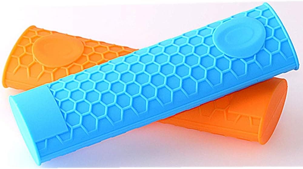 AISIBO Silicone Hot Handle Holder, Heat Resistant Potholder Rubber Pot Handle Cover for Cast Iron Skillets, Sleeve Grip, Frying Pans 6X2 Inches (2 Pack, Blue Orange)