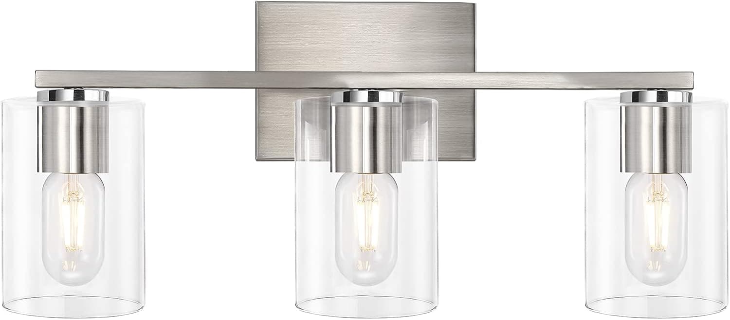 DRNANLIT 3-Light Vanity Light, Brushed Nickel Bathroom Lighting Fixtures Over Mirror, Modern Metal Wall Lights for Hallway Kitchen Bedroom Living Room