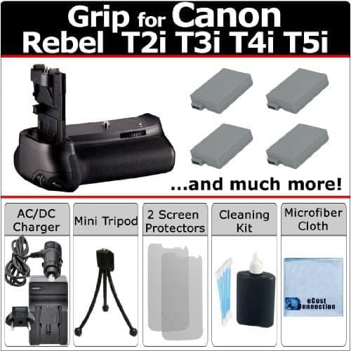 Professional EOS Rebel T2i T3i T4i T5i Multi Purpose Battery Grip for Canon EOS Rebel T2i T3i T4i T5i DSLR Camera + an eCostConnection 16pc Mega Bundle