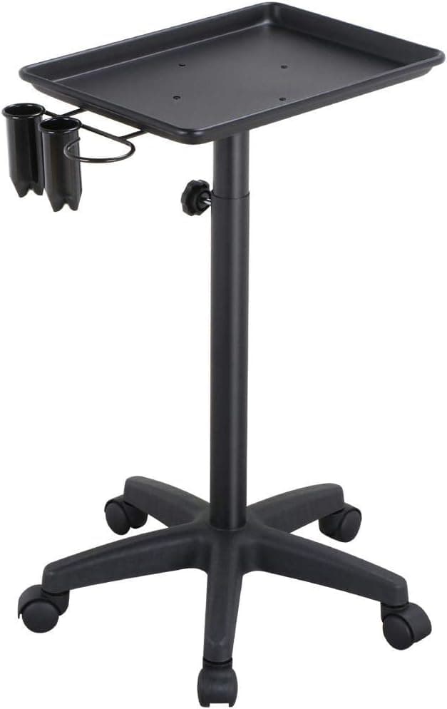 go2buy Premium Aluminum Instrument Tray Trolley with Accessory Caddy, Black