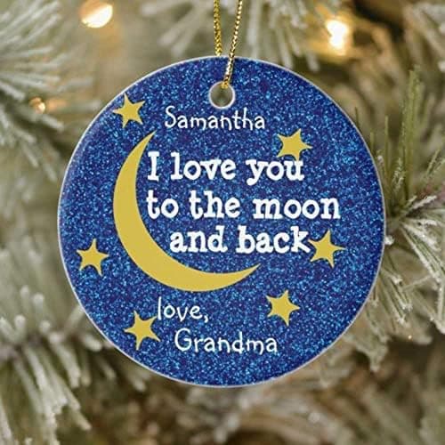 Puppy Shirt Personalized Grandma Ornament, I Love You to The Moon and Back Star Moon Ornament Gifts, Customized Ornament for Grandma On Thanksgiving Christmas, 2,75 Tall