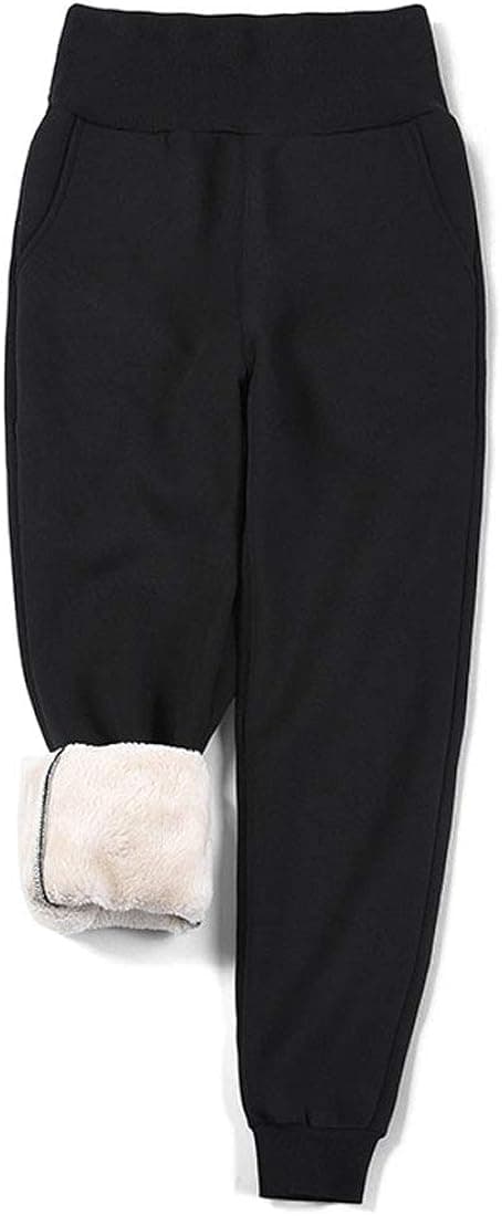 utcoco Women's Winter Fuzzy Sweatpant High Waist Stretch Sherpa Tapered Jogger with Pockets