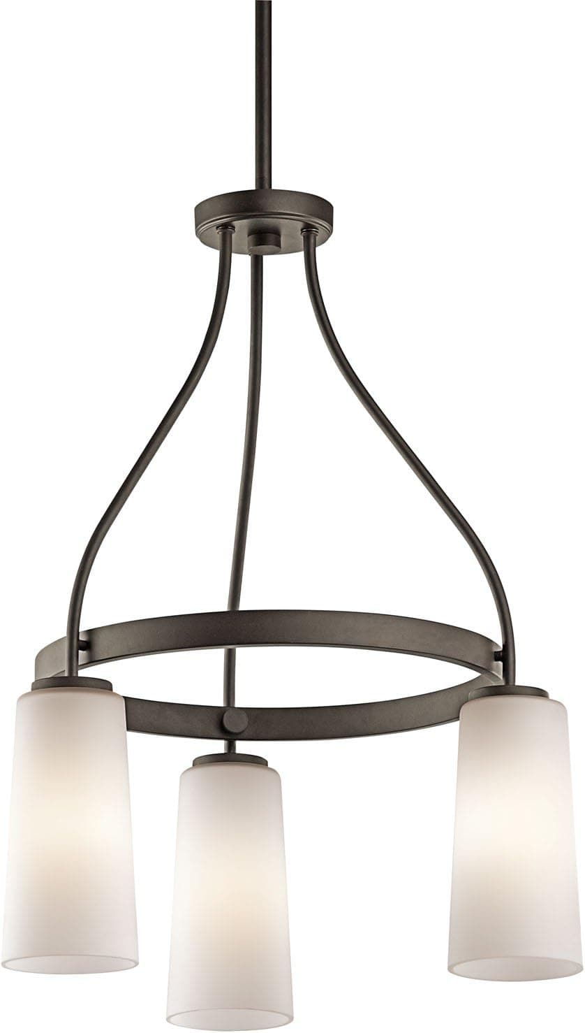 Kichler 42976OZ Whitley 3-Light Chandelier, Old Bronze Finish with Satin Etched Cased Opal Glass
