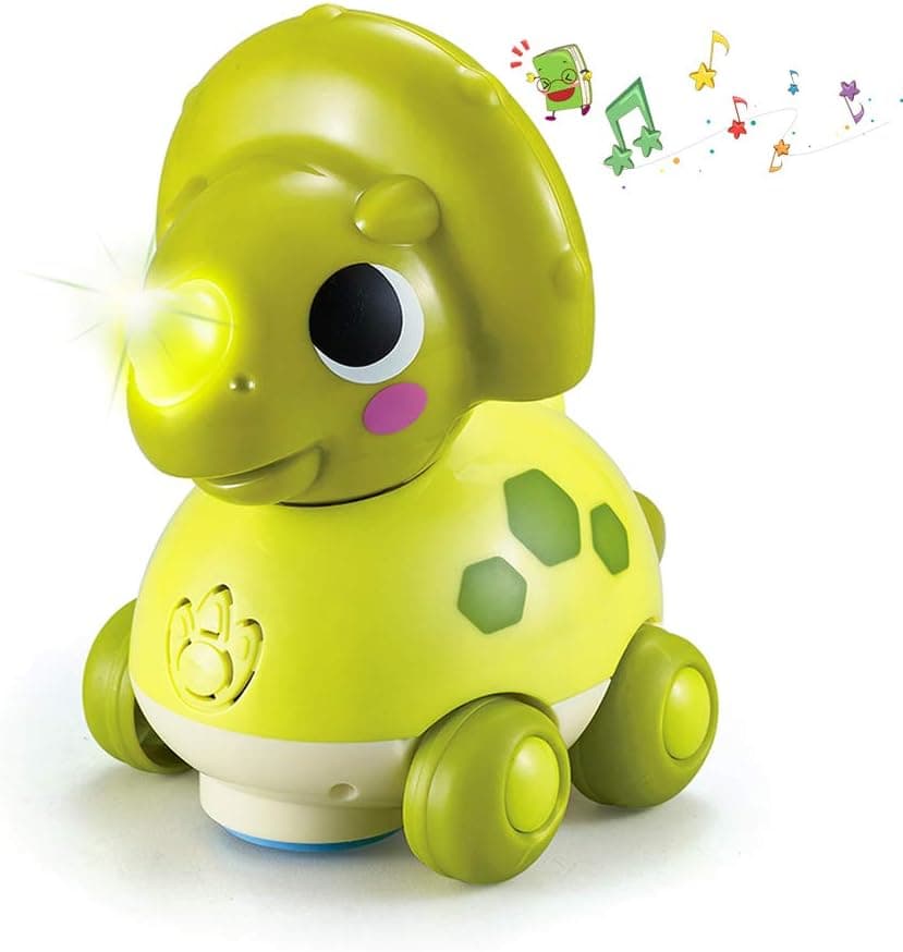 Woby Musical Dinosaur Car Action Educational Learning and Walking Toy for 1 Year Old Baby Toddler Girl Boy (Triceratops)
