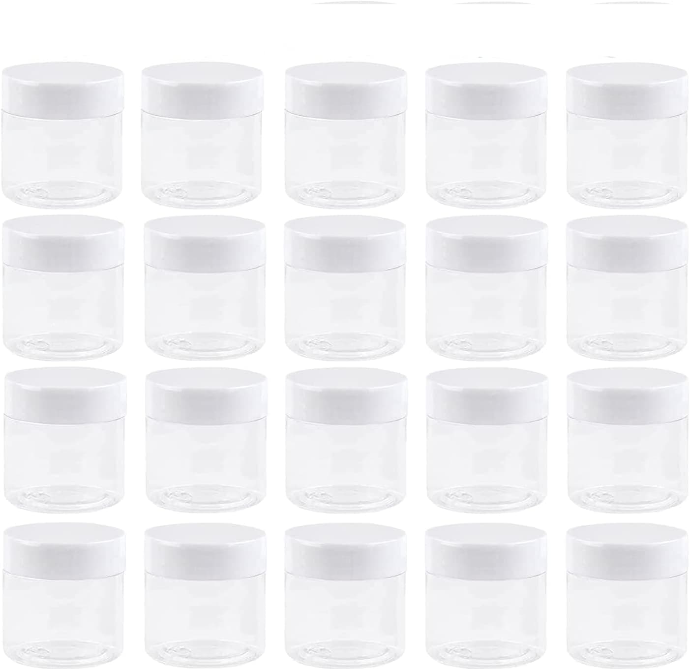 20 Pack 2 oz Clear Plastic Storage Jars,Wide-Mouth Round Plastic Jars with Lids,Refillable Travel Jars for Beauty Product,Slime Containers for Paint,Jewelry,Nails Art (White)