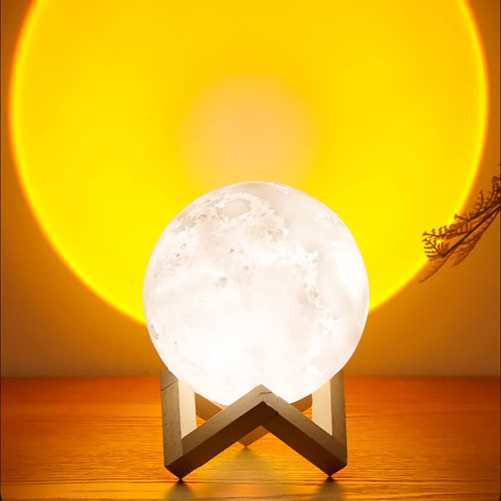 Moon Light & Sunset Light 2 in 1,3 Colors LED Night Light 3D Printing Moon Light,Sunset Night Light Projector for Party Bedroom Decor,Moon Light Lamps for Kids Friends Lover Birthday Gifts