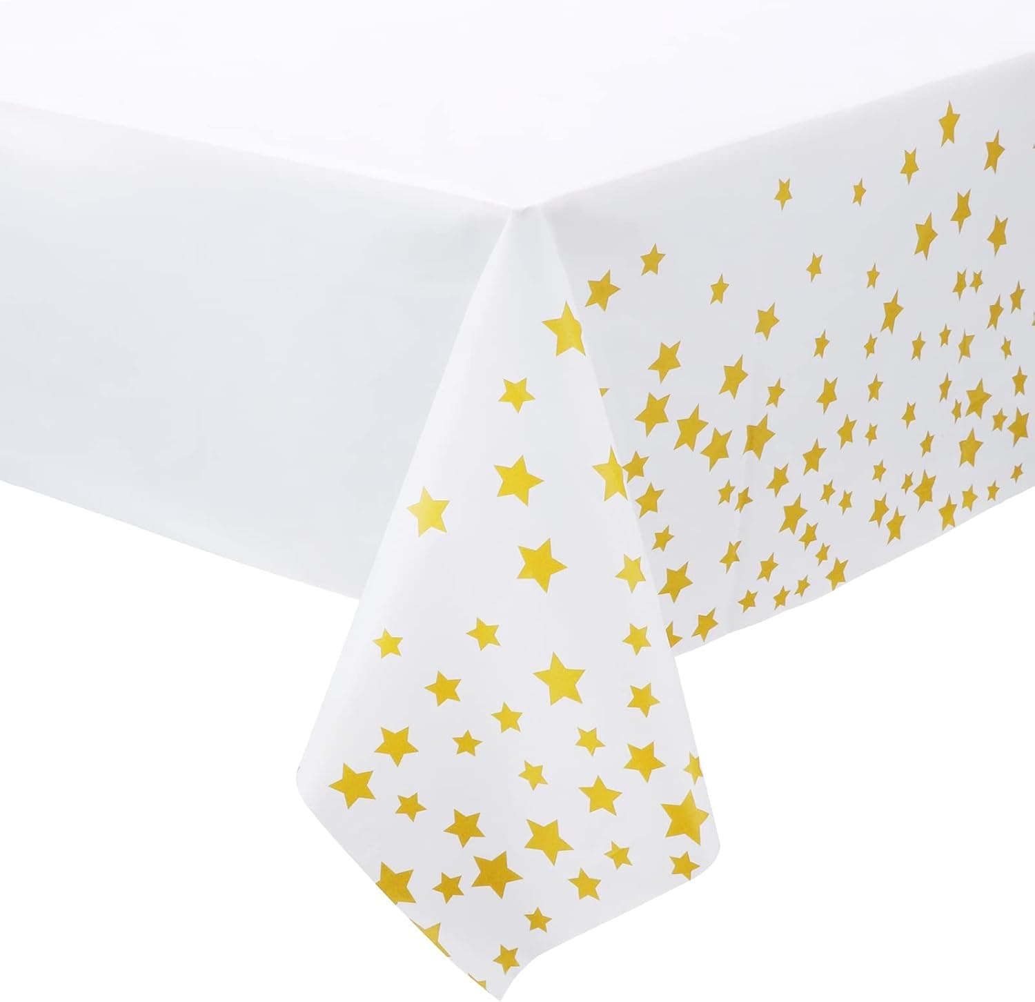 LCPCX 3-Piece Disposable Plastic Rectangle Tablecloth,Fitted Table Clothes for 6 Foot and 8 Foot Tables,Gold Star Pattern Party Decorations,54x108 Inch,White (Golden Star)
