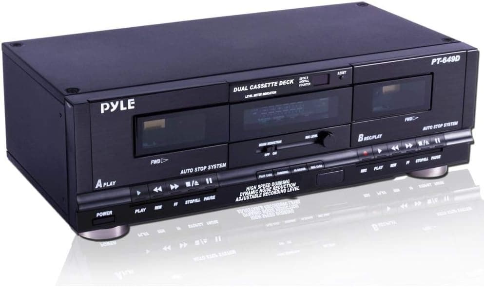 Pyle Home Digital Tuner Dual Cassette Deck | Media Player | Music Recording Device with RCA Cables | Switchable Rack Mounting Hardware | CrO2 Tape Selector | Included 3 Digit Tape Counter - 110V/220V (Renewed)