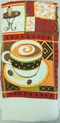 Kitchen Towels Cafe Coffee 2 Pack, 16 x 28 inches 100% Cotton - Machine Washable- White Printed Dish Cloths Terry Cloth